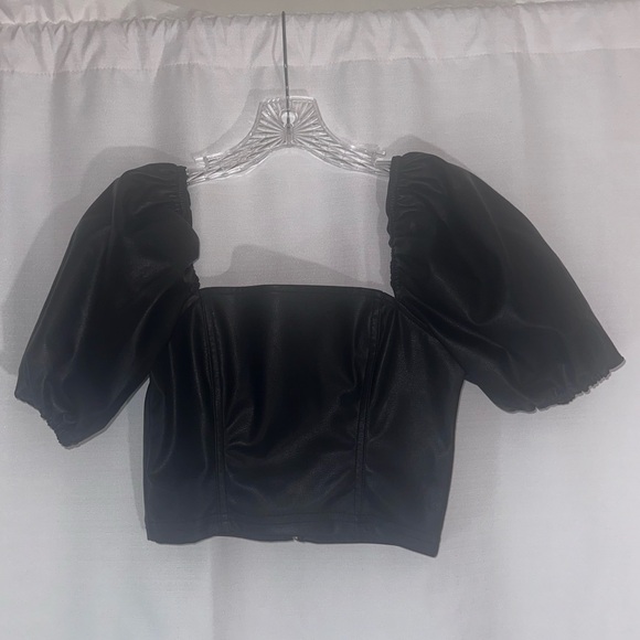 H&M Tops - H&M Leather Puff Sleeve Corset Top